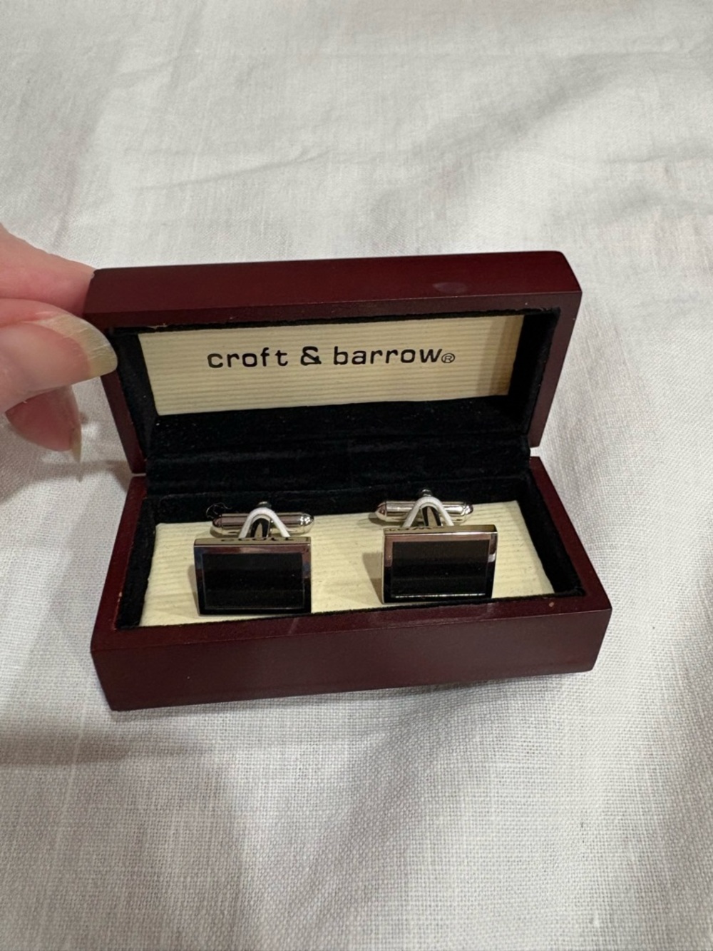 croft & barrow Silver-Tone and Black and Grey Rectangular Cuff Links